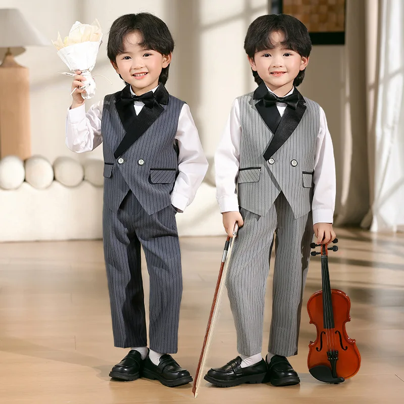 

2025 Little Boys Sping Summer Vest Party Dress Kids Formal Violin Piano Performance Suit Children Photograph Wedding Costume