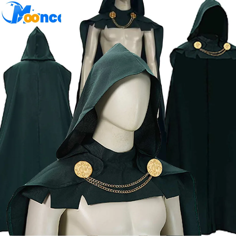 Ensemble de costume de cosplay Doom avec cape verte à capuche, chaîne de col et casquette pour homme, idéal pour Halloween, carnaval et soirées à thème