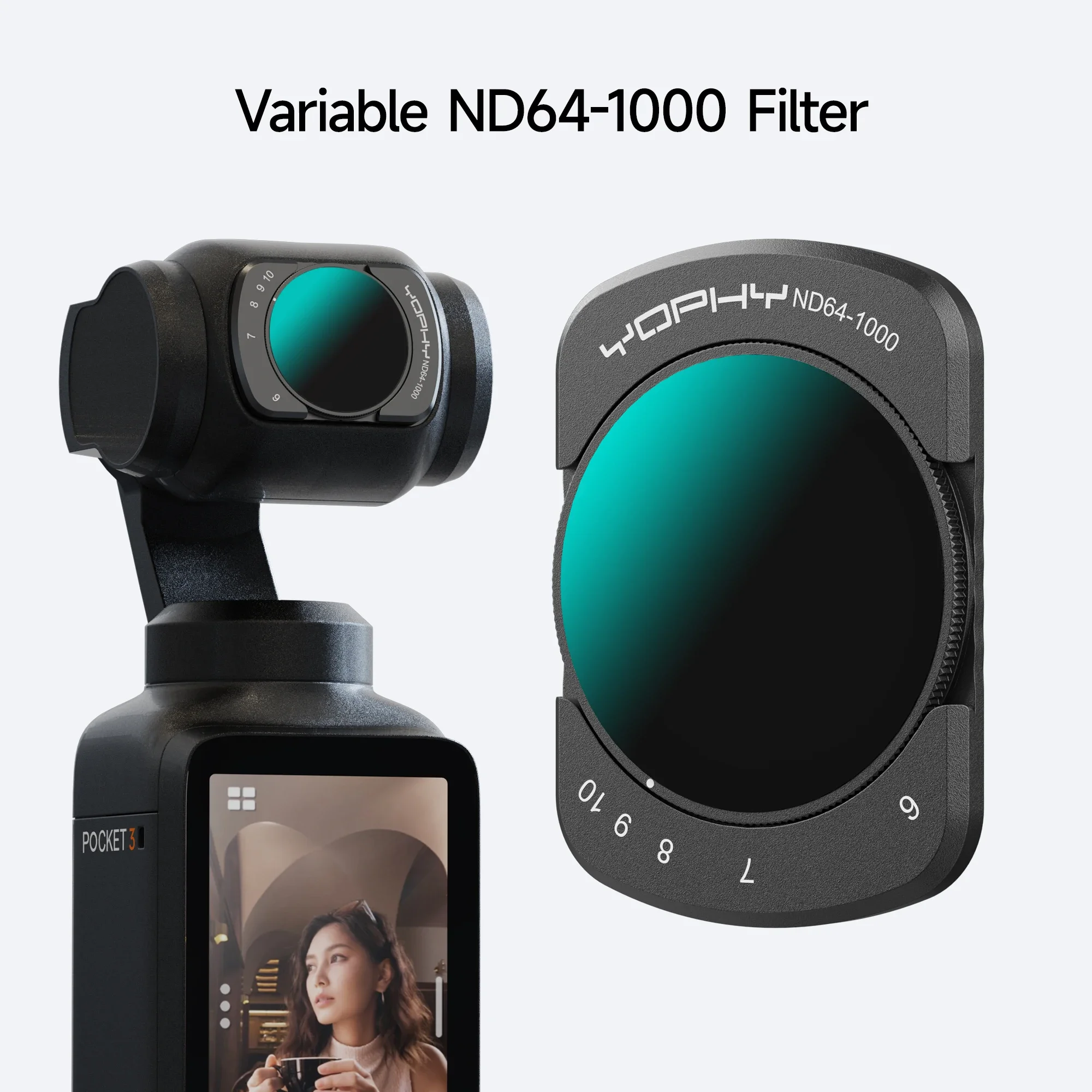 YOPHY المغناطيسي ND64-1000 مرشح الكثافة المحايدة لـ DJI OSMO Pocket 3، طلاءات مقاومة للماء والغبار مكونة من 16 طبقة