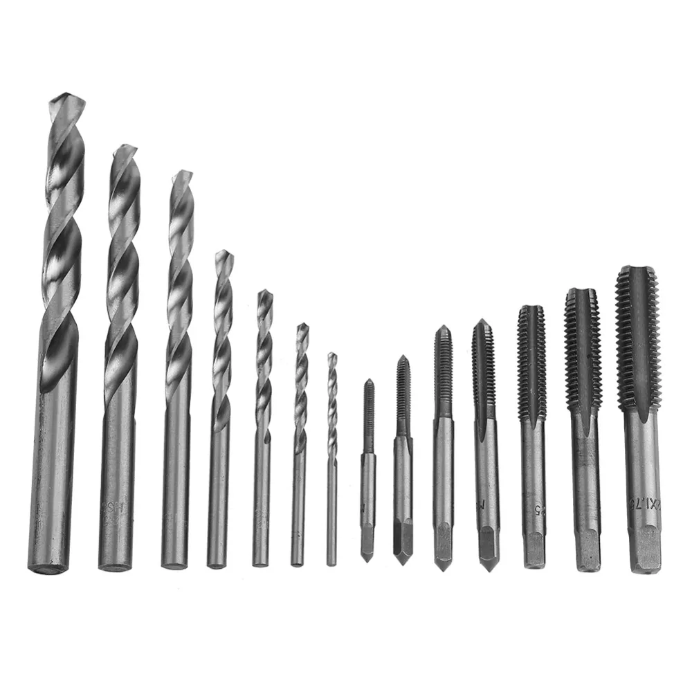 15pcs Durable Alloy Steel Tap Wrench Set H.S.S. Material Metric Size Tap and Drill Set Screw Tap Alloy Steel Tools DIY Projects