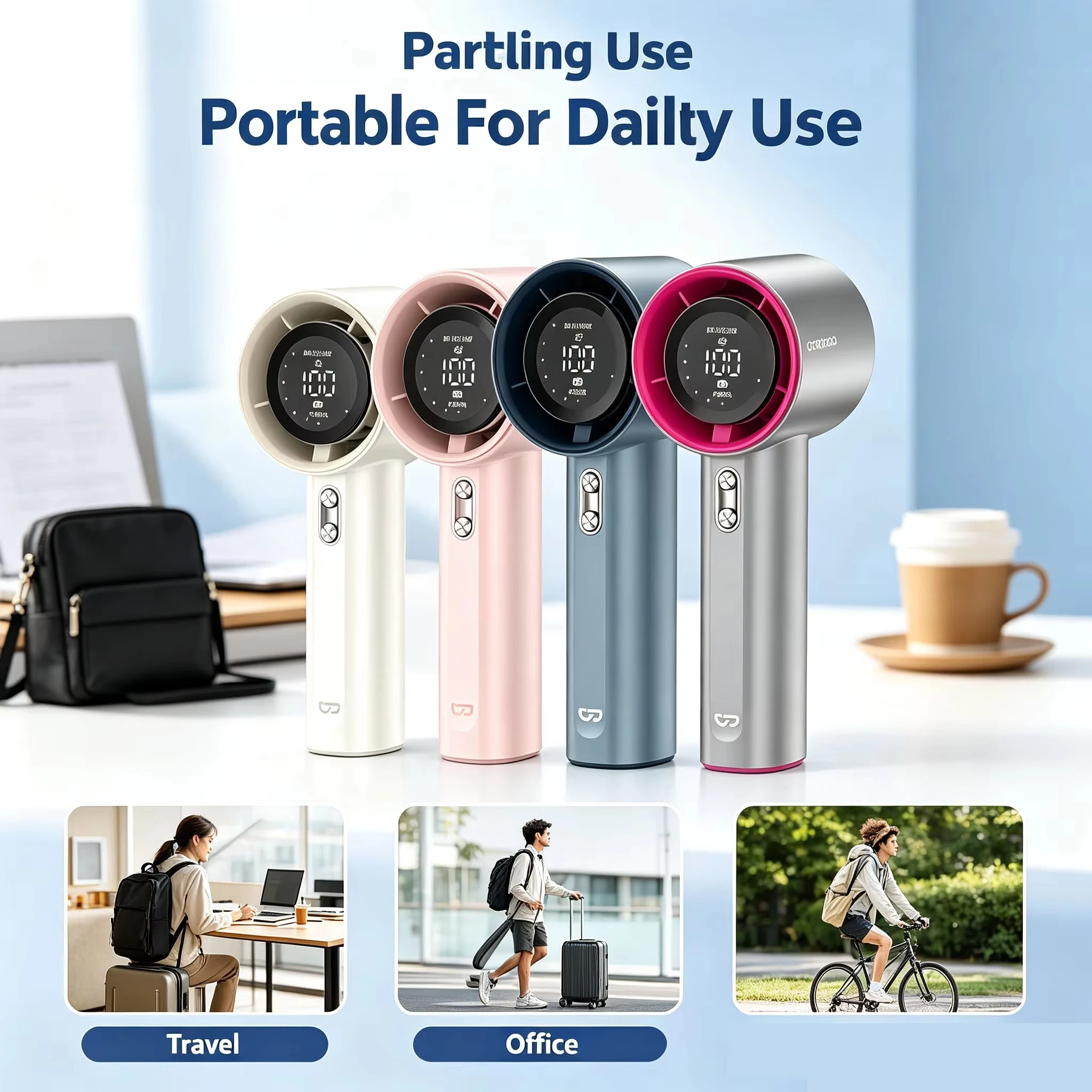 GS1 Handheld fan Digital Display Mini Fan, 100-Speed Strong Wind, Turbo Design, Rechargeable Portable Handheld Outdoor Fan