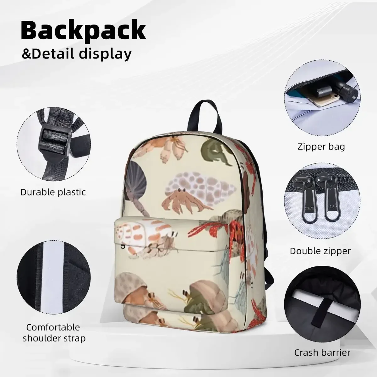 Hermit Crabs Pattern Backpacks Student Book bag Shoulder Bag Laptop Rucksack Waterproof Travel Rucksack Children School Bag