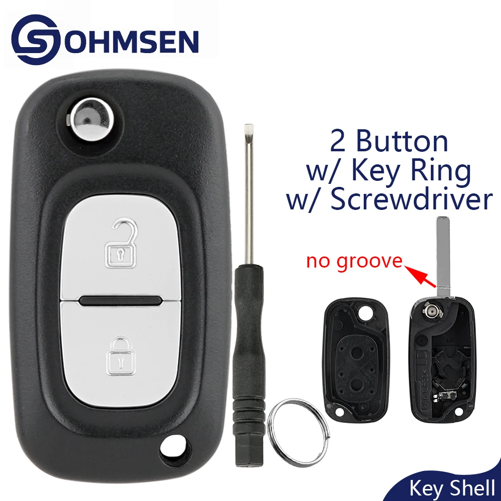

2 Button Remote Car Key Fob Case Shell + VA2 flat Blade For Renault Clio Megane Kangoo Modus Mercedes Citan