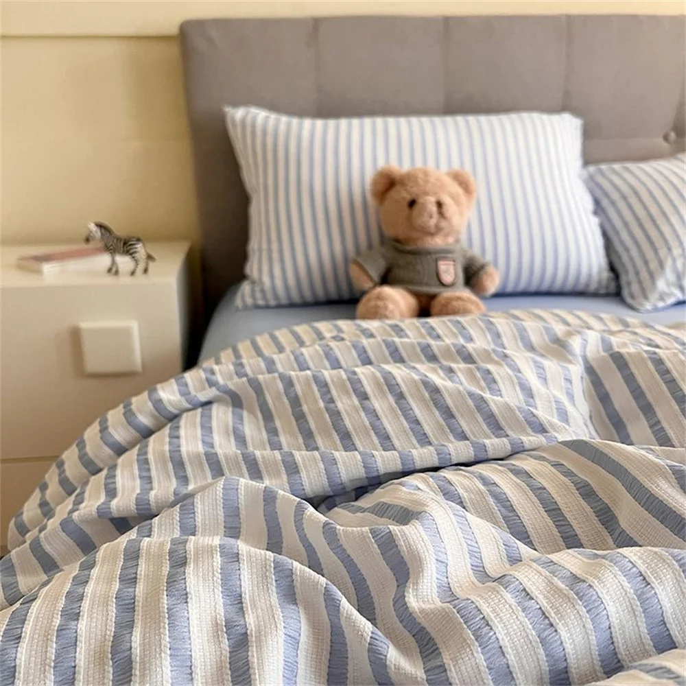 Ins Nordic Bettbezug-Set, Steppdecken-Set, minimalistischer Stil, grauer Streifen, Bett-Set bestehend aus vier Teilen, Luxus-Bettwäsche-Set für Zuhause, Bettwäsche – Detail 8
