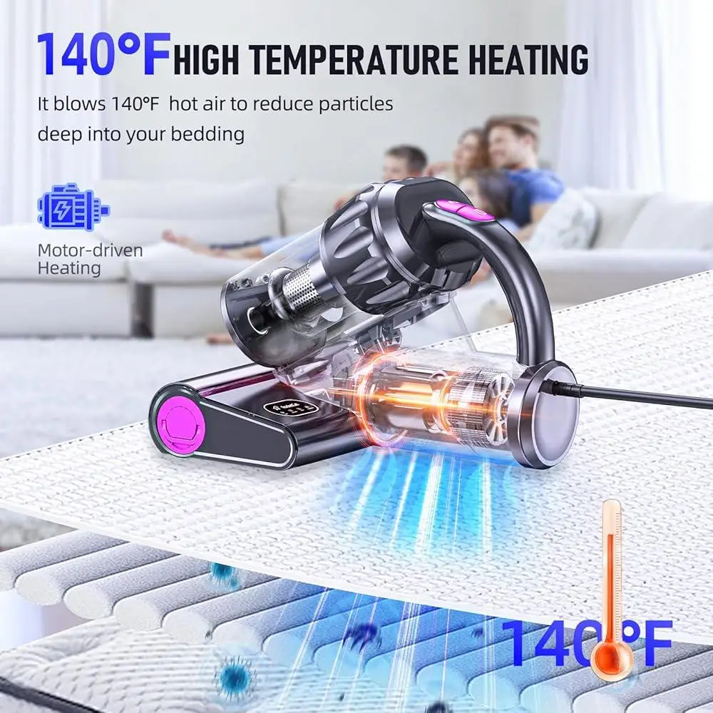 強力なマットレス掃除機 15Kpa 吸引 HEPA フィルター UV 超音波高熱 6 モードダストペットの毛除去クリーナー