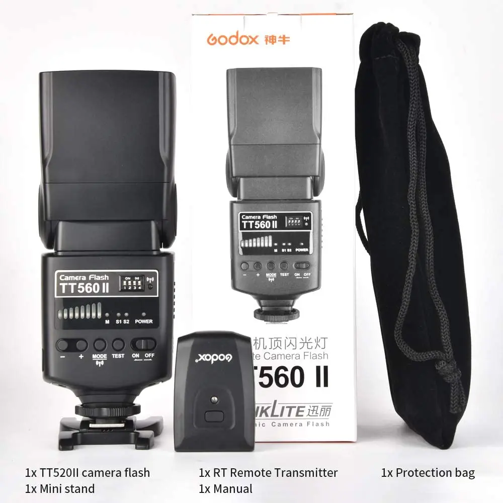Godox-Flash d'appareil photo sans fil TT560II, lumière Speedlite, compatible avec les appareils photo reflex numériques IL, Nikon, Sony, Olympus, Pentax, Fuji, GN38, 433MHz
