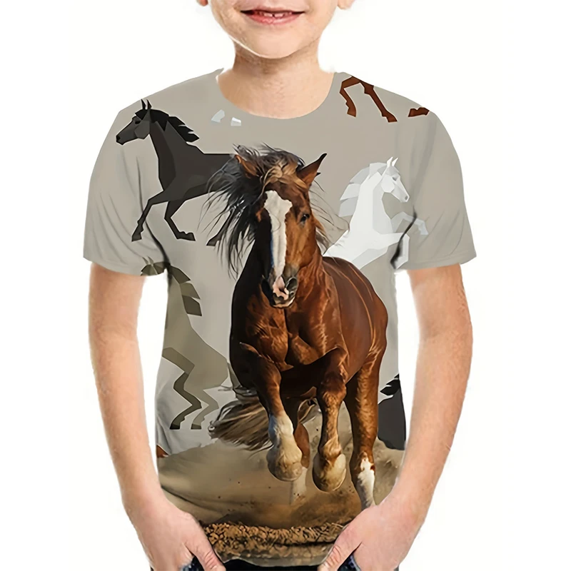 Kids T Shirt Clothes Horse 3D Print T-shirts For Boys Tops Casual Summer Children's Clothing Fashion T-shirt Boy Girl Tees Shirt