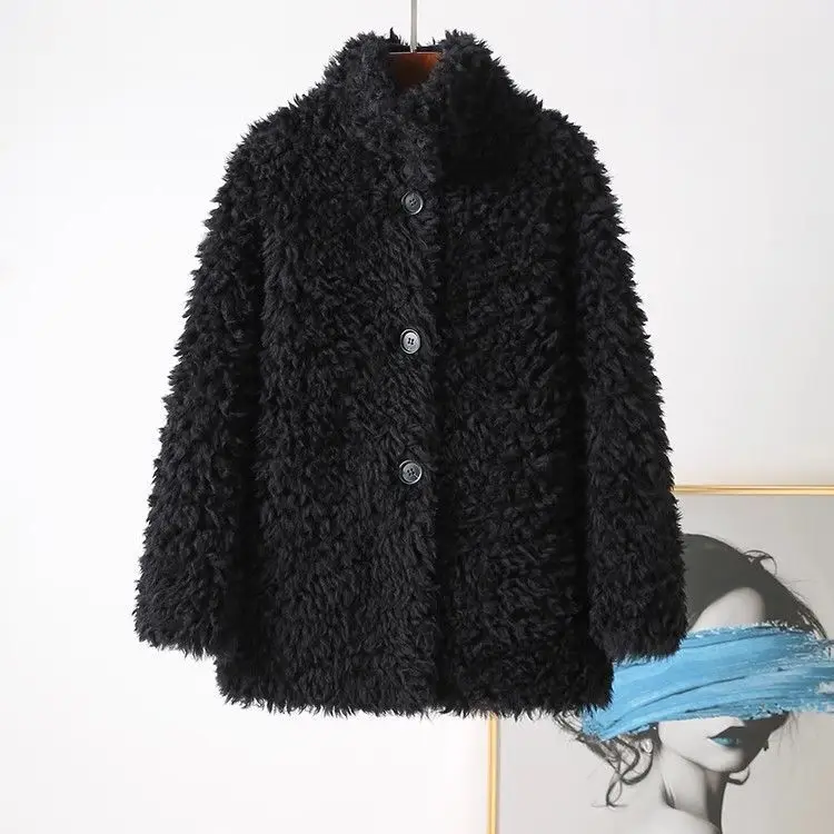 2024 All Stand Collar Lamb Wool Sheep Shearing Medium Long Toka One-Piece Fur Coat Women's Winter