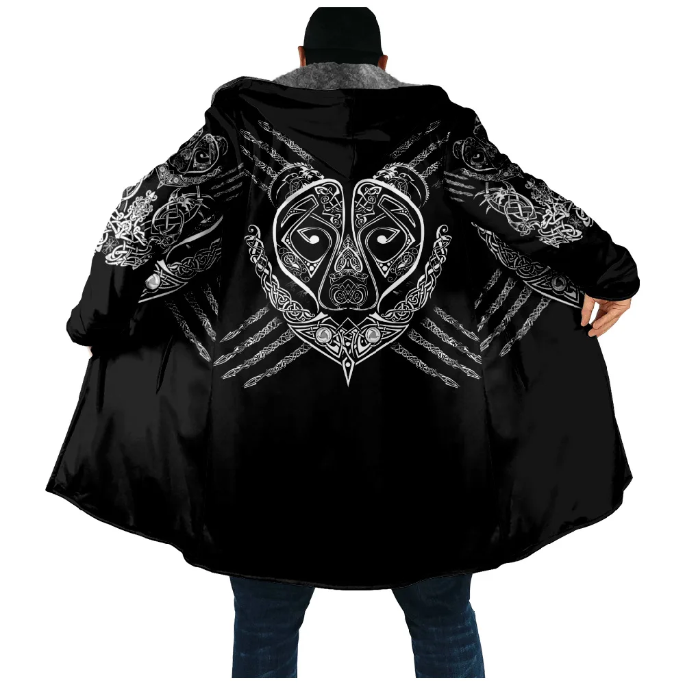 Men's Winter Zipper Hoodies Coat Casual for Men Thicken Warm Jackets Skull Print Hooded Cardigan Long Clothing