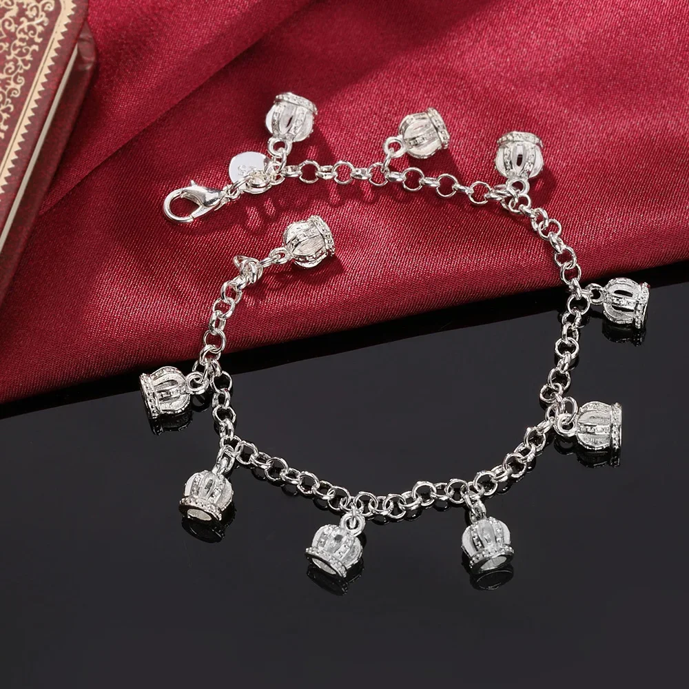 Luxury 925 Sterling Silver crown Chain Bracelets for Women Elegant Fashion Wedding Party Christmas Gifts fine hot charm Jewelry