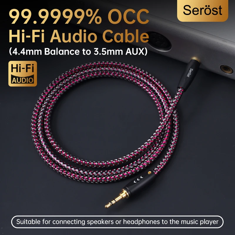 

Serost HiFi Audio Cable OCC Copper 4.4mm Balance to 3.5mm plug adapter cable For amplifier music player to Speaker Headphone