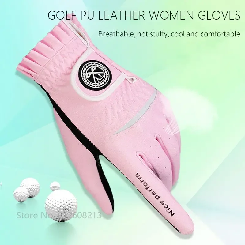 TTYGJ 1 Pair Lady Golf Gloves Women Left and Right Hand Breathable Golf Gloves Korean Style PU Sports Mittens Non-slip Granules