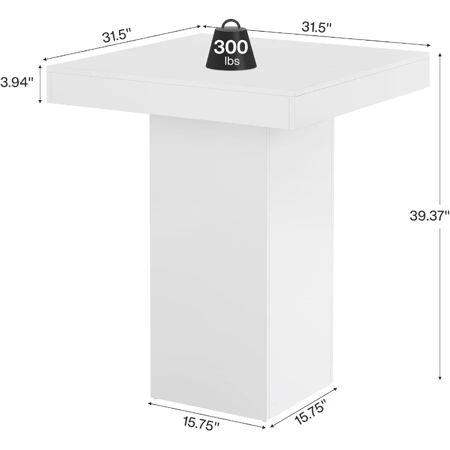 Square Bar Table, Modern Kitchen Dining Table, Counter Height Pub Cocktail Tables for Dining Room, Tavern, Coffee Corner, Party