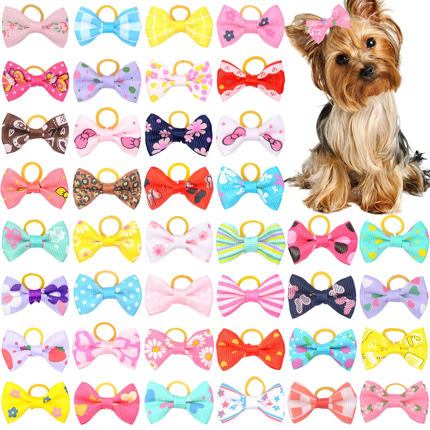 30PCS Hund Haar Bogen Mit Gummiband Haustier Gestreiften Druck Kleine Hund Katze Haar Zubehör Welpen Hunde und Katzen nette Haustier Zubehör