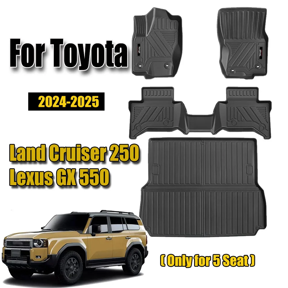 

Floor Mats for 2024 2025 Toyota Land Cruiser Prado J250 LC250 5 Seat TPE All Weather Floor Liners Trunk Mat Accessories