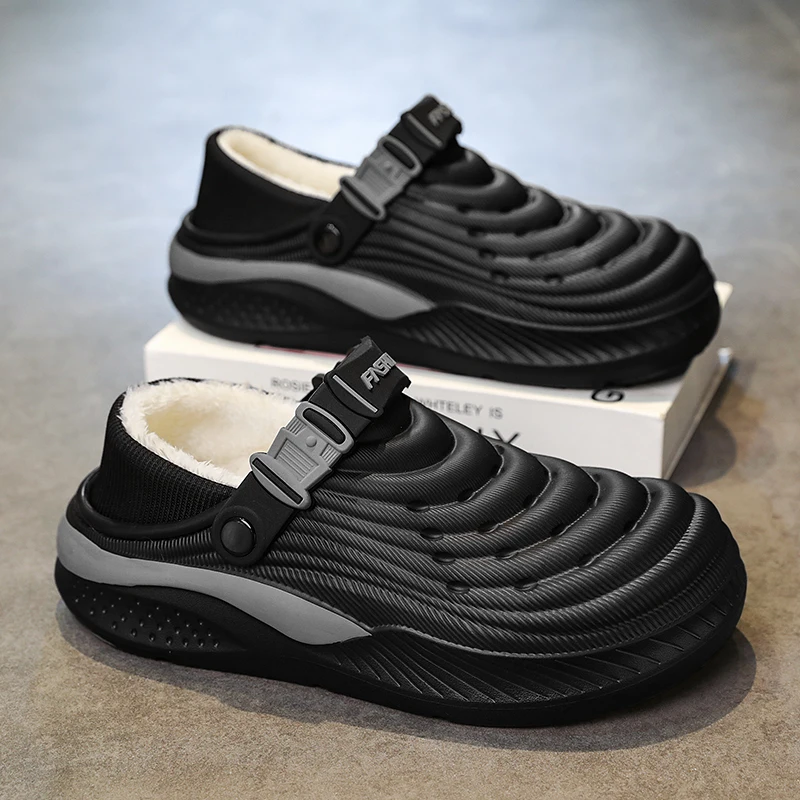 Men's Winter Warm EVA Clogs Slippers Waterproof Fleece Lined Non-Slip Thick Sole Colorblock Casual Indoor Outdoor House Shoes