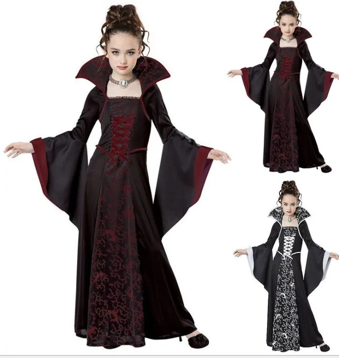 

Halloween Children Witch Dress Cosplay Costume Black Holiday Party Long Dress Woman Costume Ball Stage Performance Clothes