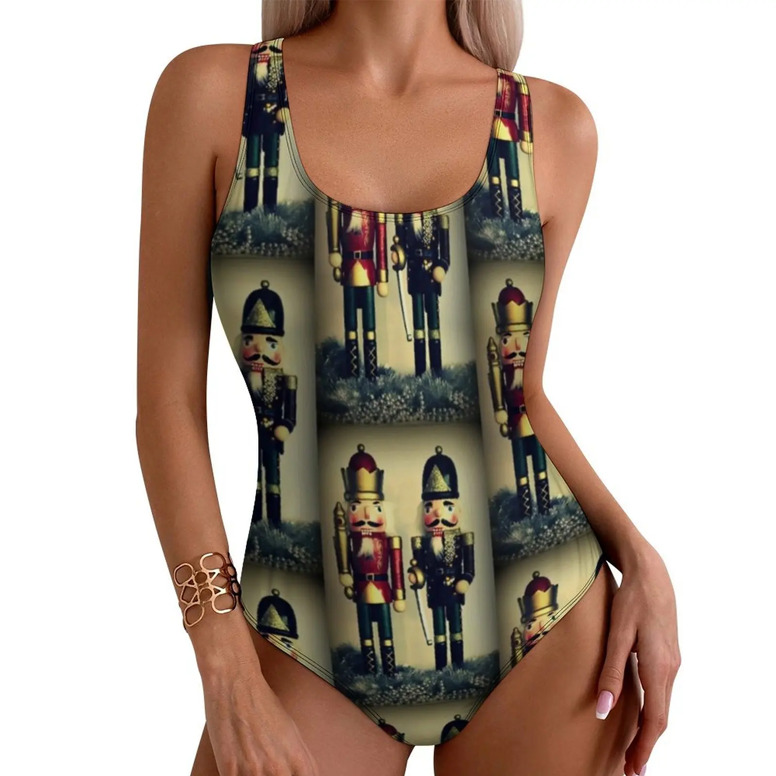 Nutcracker Christmas Swimsuit Cute Print Swimwear One Piece Design Bodysuit Hollow Out Bathing Suits Push Up Sexy Beach Outfits