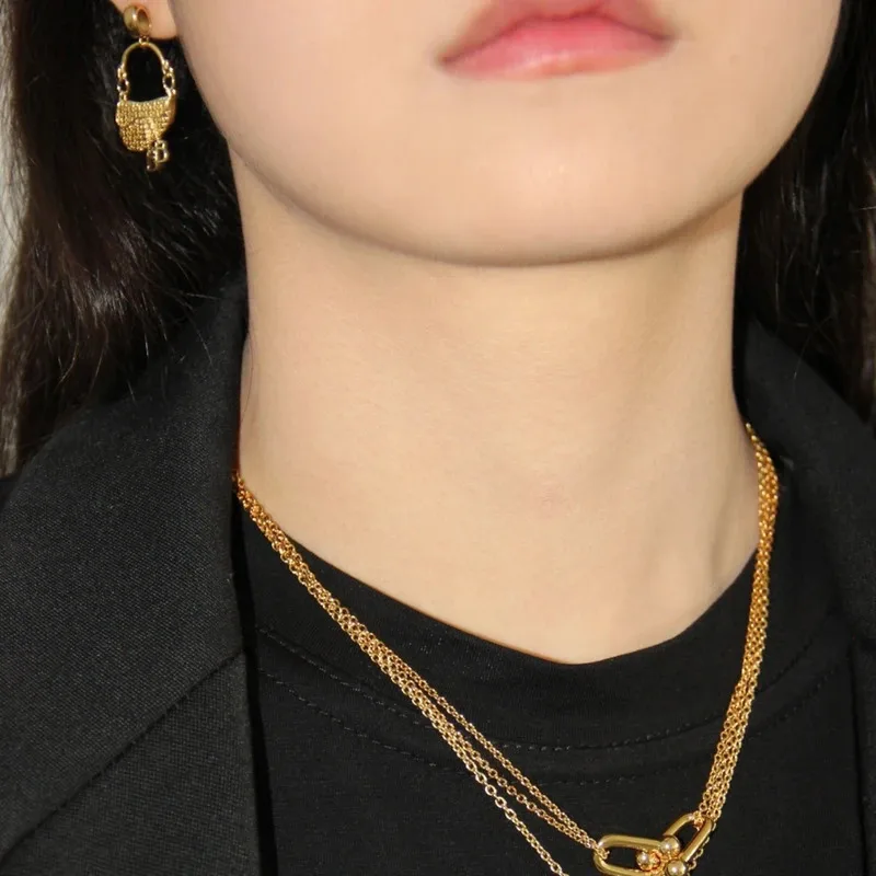 YISON French Luxury Gold-plated, Saddle Bag Pendant Earrings & Necklace, Elegant Versatile, Stylish Hot Sale Jewelry Set