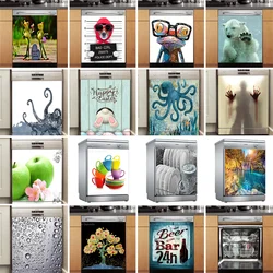 Fun Animal Dishwasher Sticker Octopus Rabbit Dog Wallpaper Adhesive Plate Decal Custom Size Cabinet Furniture Sticker Home Decor
