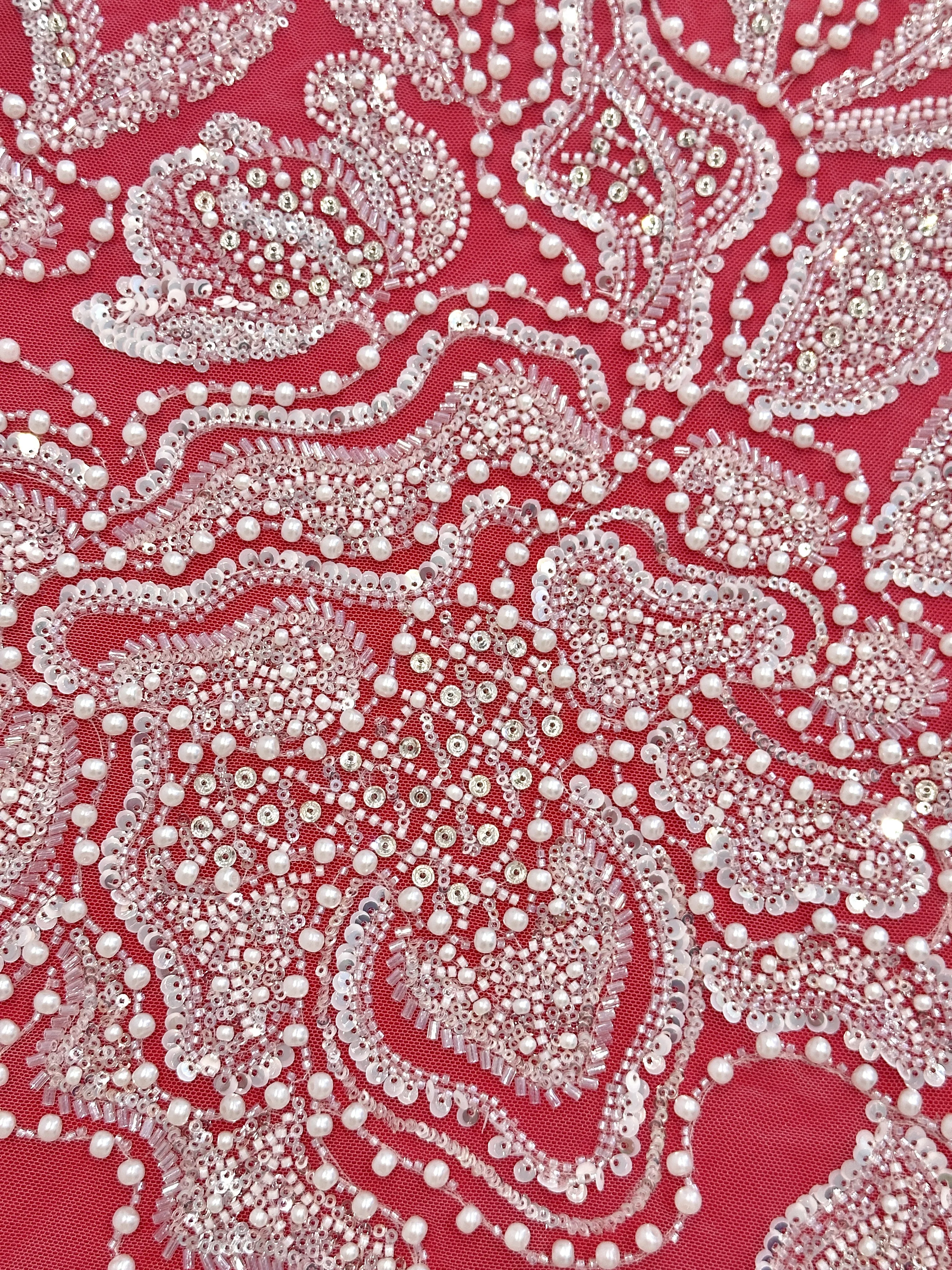 Brial encaje de malla blanca de lujo de alta gama hecho a mano lentejuelas tela de encaje con cuentas nigeriano con cuentas tela de lentejuelas para vestido de novia