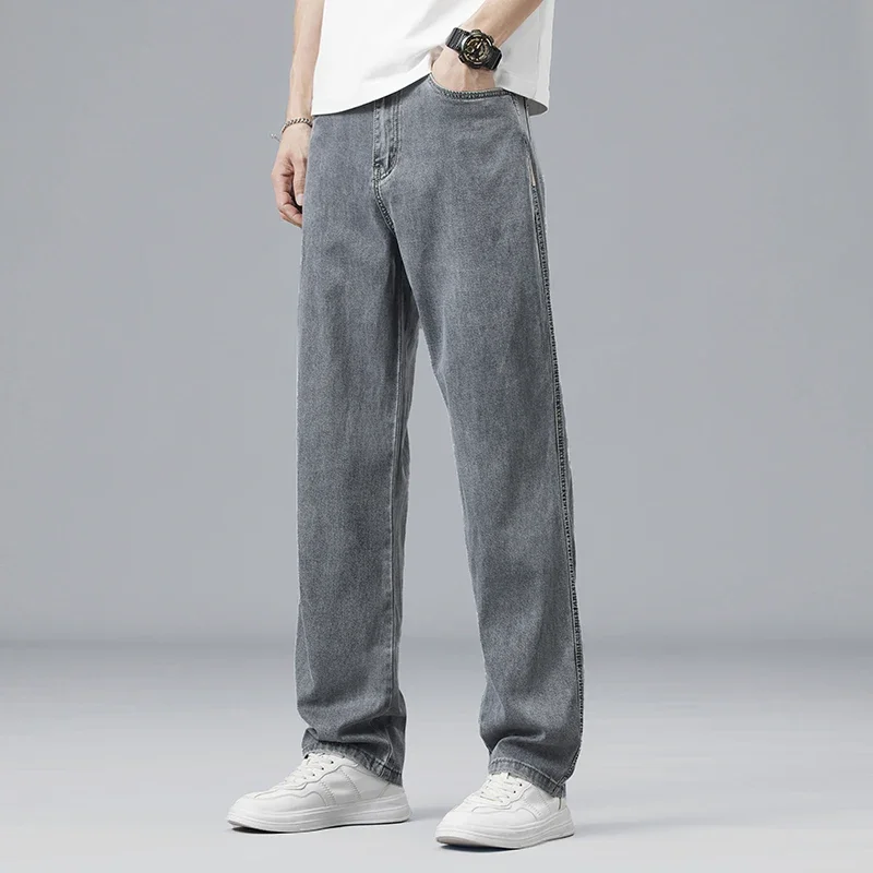 Lyocell Ultra-thin Summer Men's Jeans Elastic Ice Silk Drape Soft Loose Pants Straight Casual Denim Male Clothing Trousers - view 3