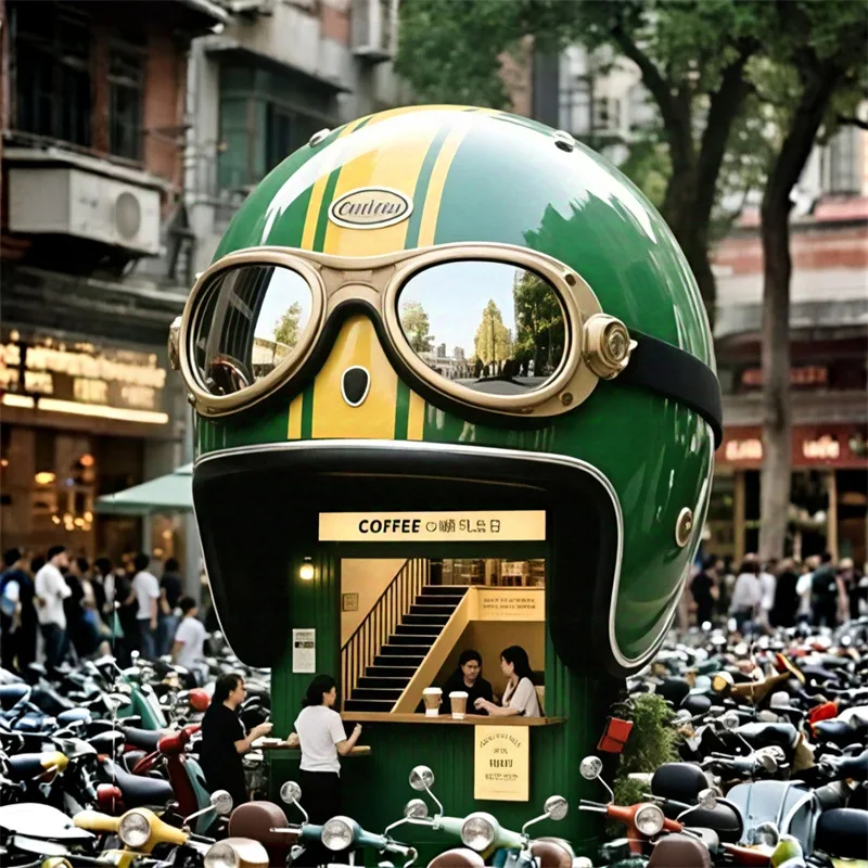【New Design】FRP Helmet Gas Safe Food Cart, Creative Coffee Milk Tea Stall For Commercial Street Attraction