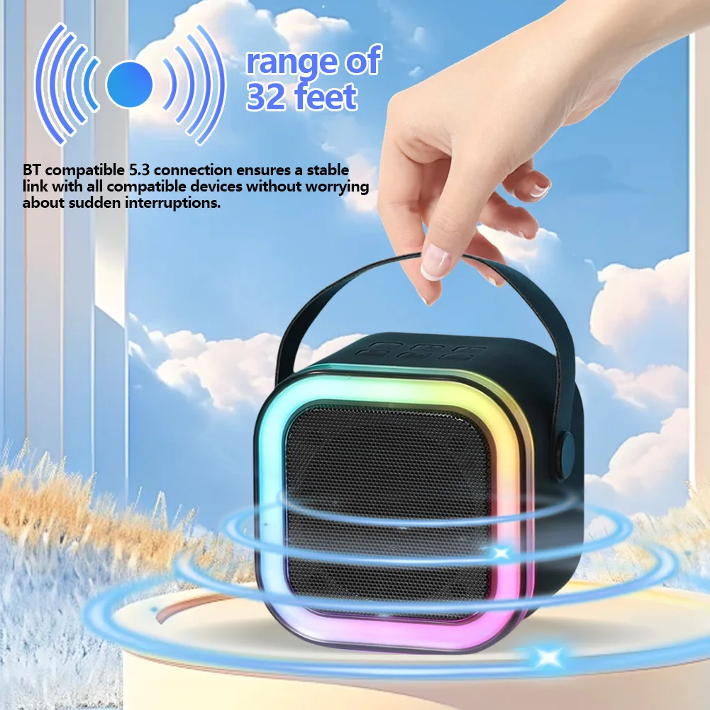 مكبر صوت كاريوكي لاسلكي بلوتوث 5.3 مكبرات صوت منزلية صغيرة مع ميكروفون لاسلكي قابل للتعديل أضواء LED مكبر صوت آلة الكاريوكي