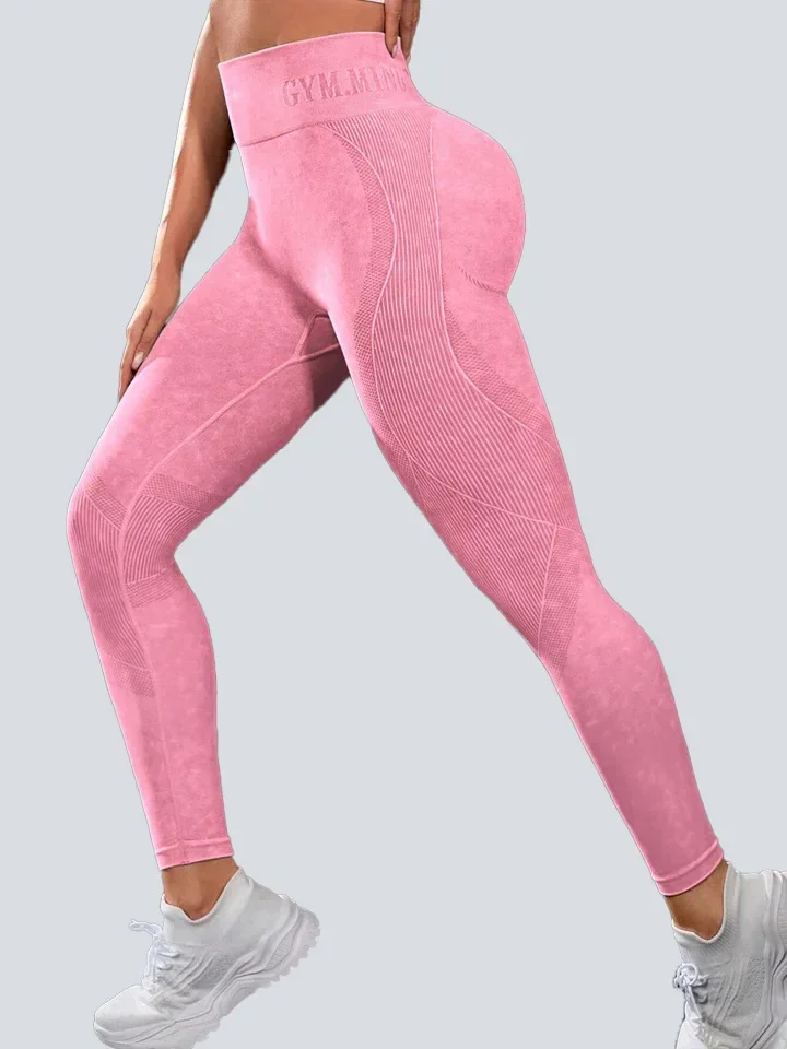 Frauen Nahtlose Turnhalle Hohe Taille Yoga Hosen Hüfte Heben Outdoor Sport Enge Taille Brief Sand Gewaschen Hosen Übung Yoga Leggings – Detail 5