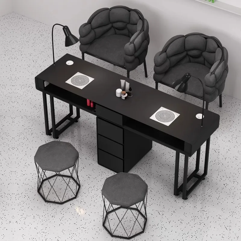 Economical Cream Style Marble Nail Art Table and Chair Set Single or Double Person Light Luxury and Multi-Functional