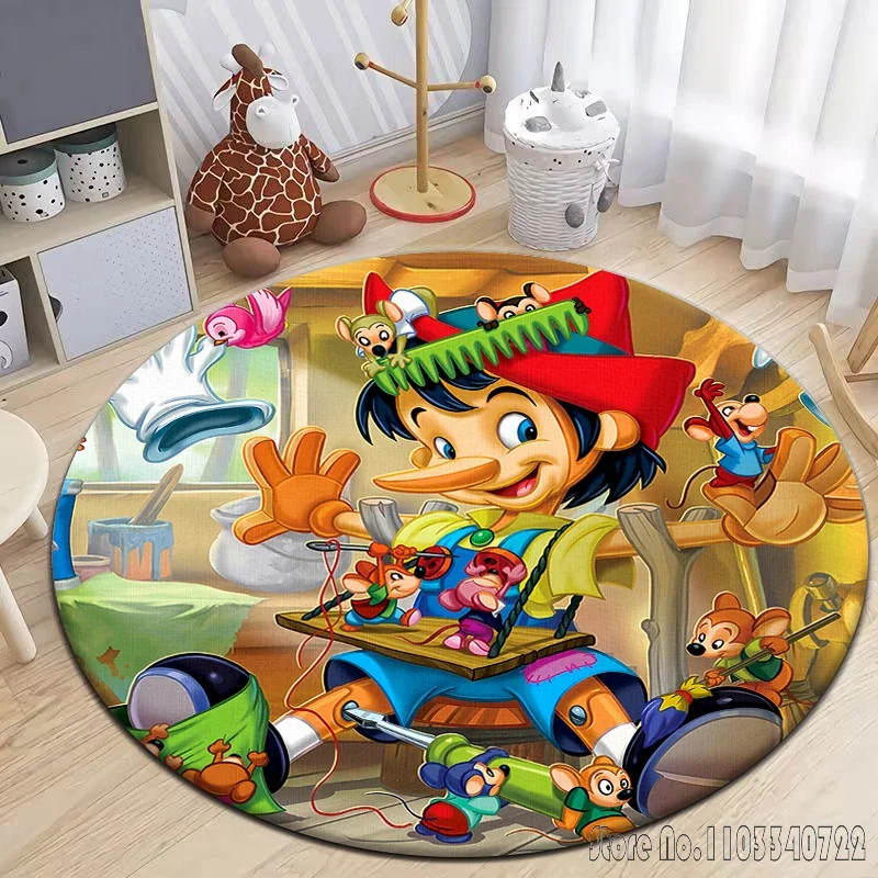 Cartoon Pinocchio Round Carpet 120cm Crawling Game Non-slip Floor Mat for Kids Rug Living Room Decor