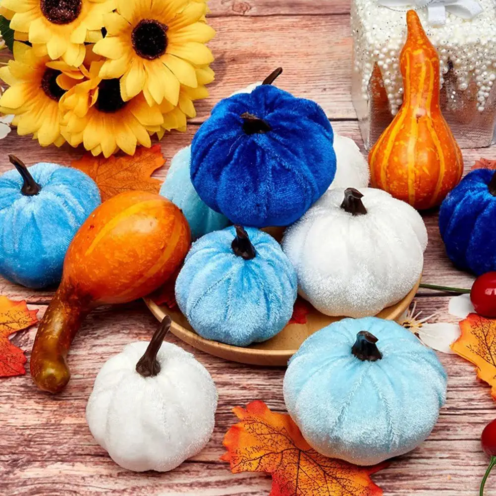 

12Pcs Velvet Pumpkin Prop Fine Workmanship Soft Texture Assorted Fall Thanksgiving Halloween Decoration Photo Prop Table Decor