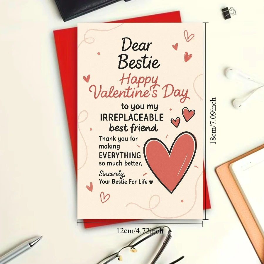 Valentine's Day Card with Envelope for Best Friends, Conveying Love and Gratitude, Ideal for Honoring Friendship.