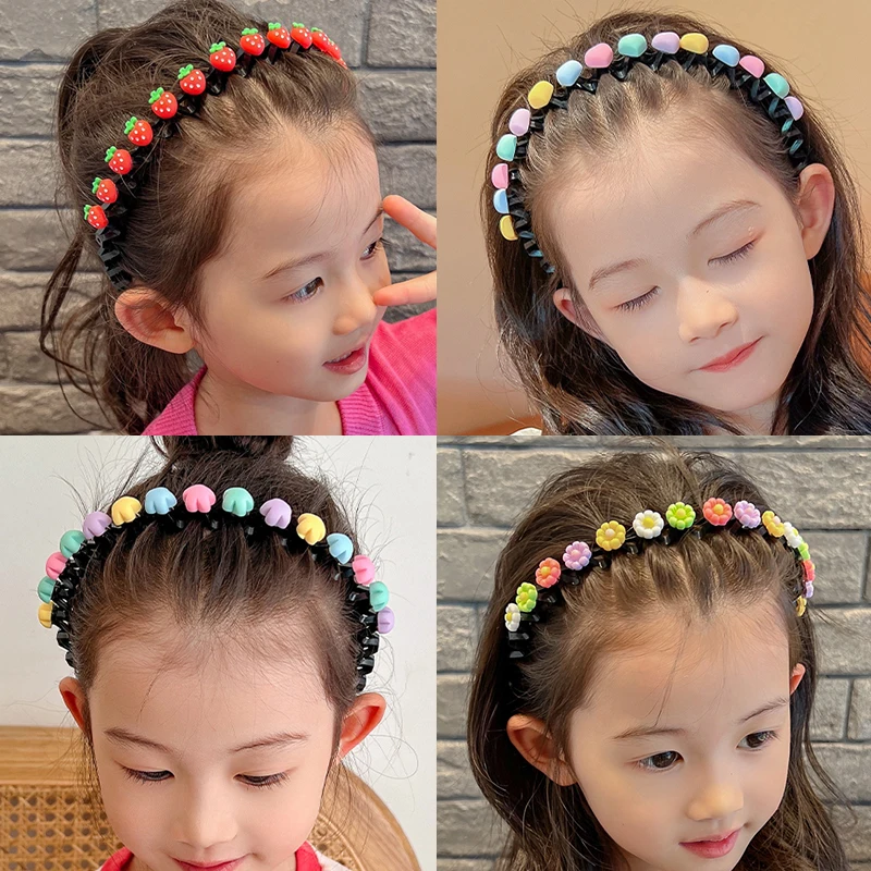 New Cute Cartoon Hairbands Girls Flowers Fruits Shape Hair Hoop Bands Korea Headwear Children for Kids Hair Accessories Gift