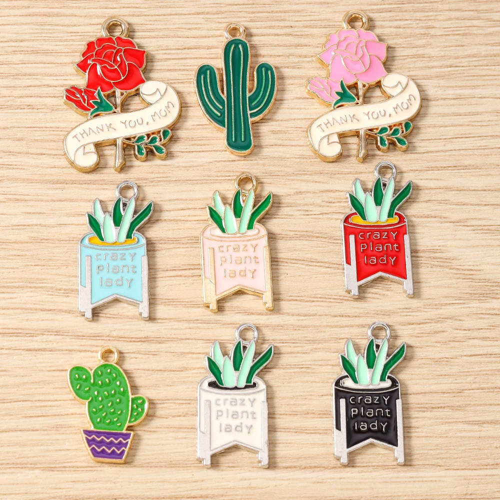 Tusember 10 Stück niedliche Pflanzen-Kaktus-Anhänger, Rosenblüten-Anhänger für handgefertigten Schmuck, Armbänder, Halsketten, Ohrringe – Detail 4