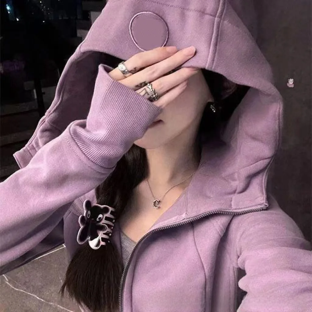 Lulu-ropa de Yoga con etiqueta Original para mujer, Sudadera con capucha ajustada, Top deportivo informal para Yoga, chaqueta de manga larga de algodón y poliéster