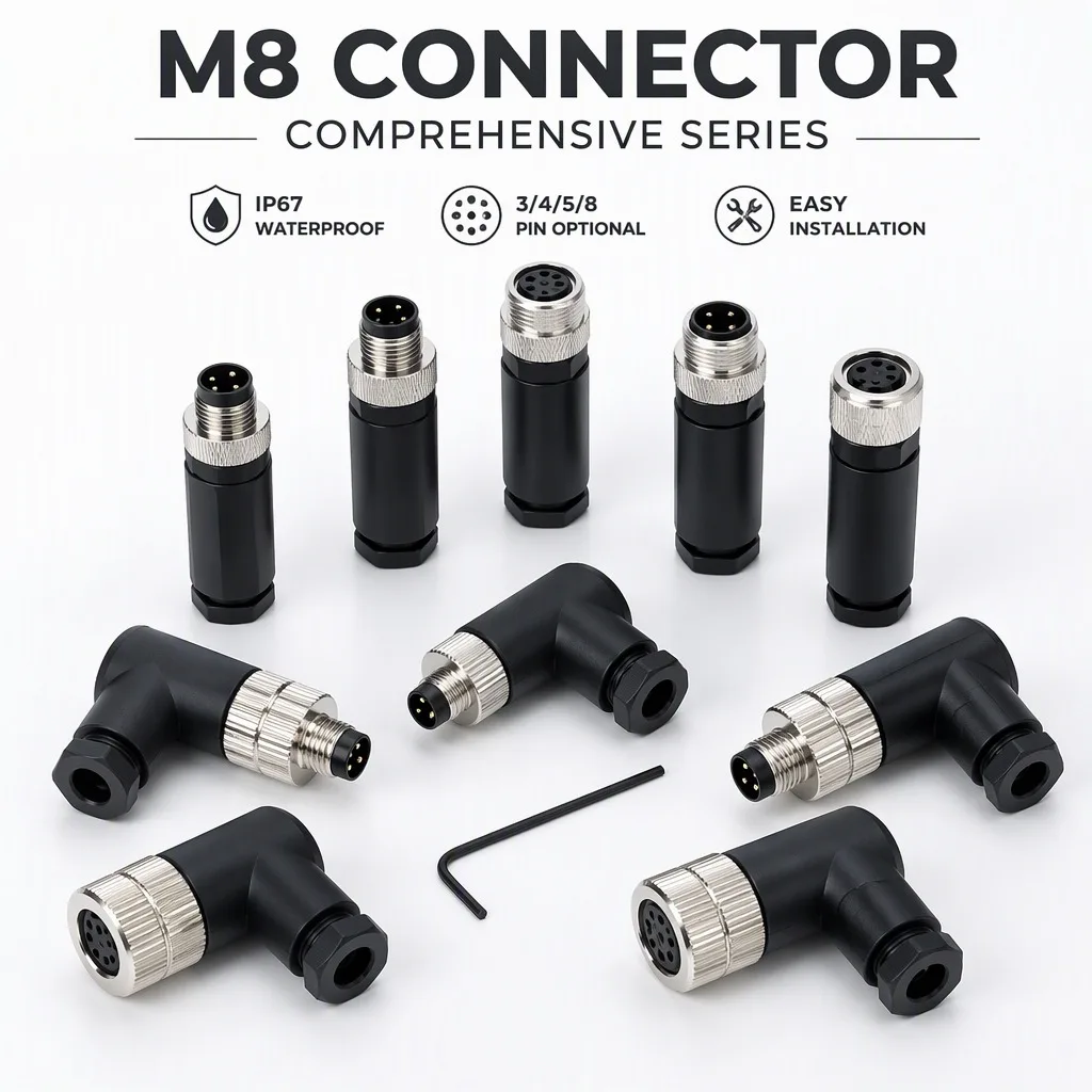M8 Screw Type Flange Sensor Connector Waterproof Male Female Plug 3/4/5/8 Pin Straight Angle Threaded Coupling for Electronics