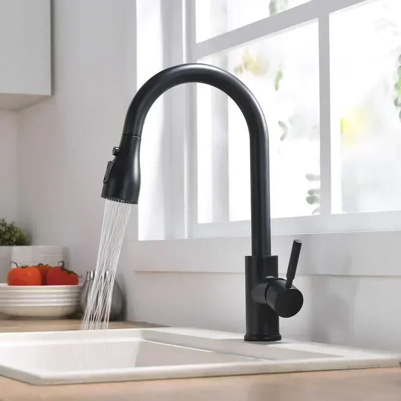 360° Rotation Hot Cold Water Tap for Kitchen Single Handle Pull Out Kitchen Faucet 2-way Sprayer Water Mixer Tap Deck Mounted