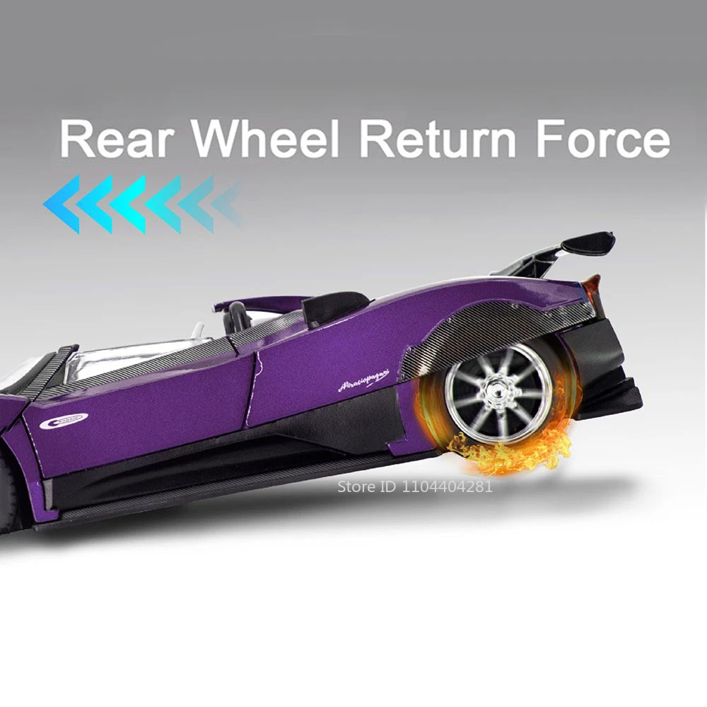 1:24 PAGANI ZONTA HP Huayra Speelgoed Miniatuur Auto Diecast Modellen Deuren Geopend Geluid Licht Trek Voertuigen voor Volwassen Gift Ornament