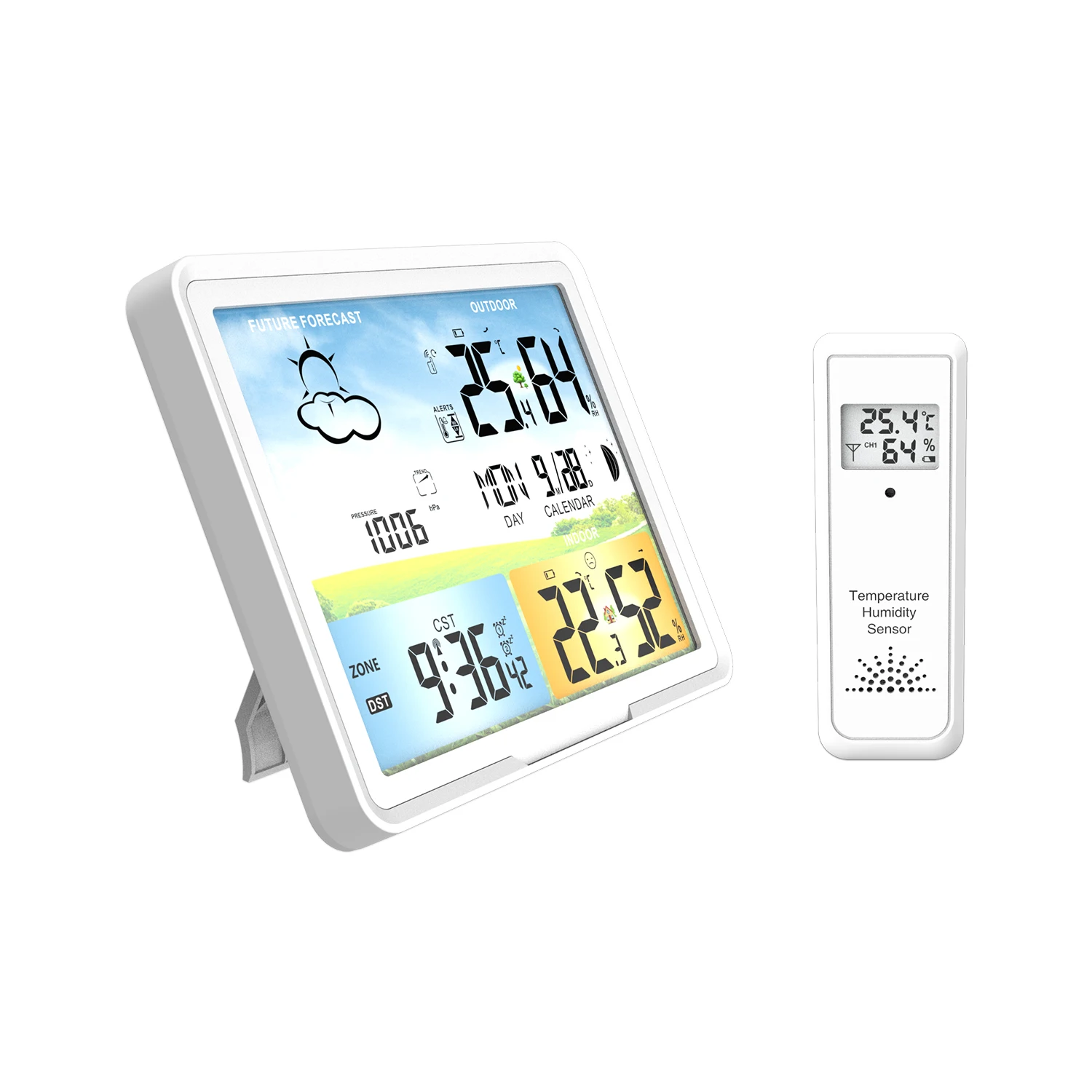Light Emitting Diode Indoor and Outdoor Temperature Humidity Clock PT20A Color Digital Display Universal Serial Bus Wireless