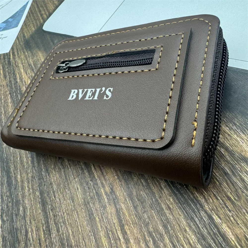 Vintage Anti-theft Brush Short Wallet Anti Demagnetization Multiple Pockets Coin Purse Large Capacity Card Bag Men