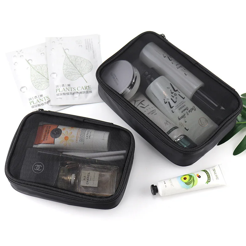 1/3 قطعة حقيبة مستحضرات تجميل النساء بلون سستة حقيبة مستحضرات التجميل شبكة شفافة عادية السفر المحمولة غسل صغير أكياس التخزين