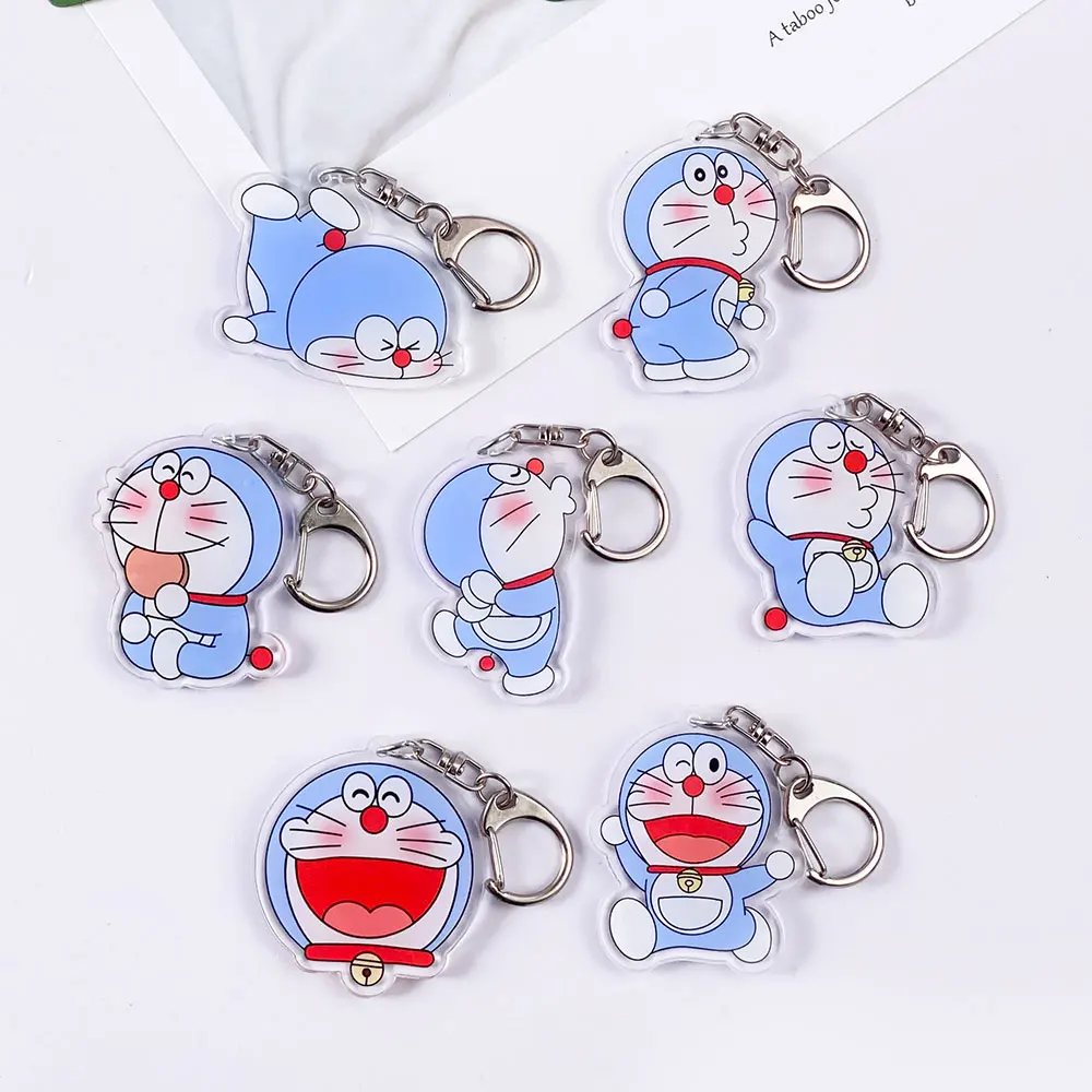 Personajes de Anime Doraemon lindo acrílico llavero de coche accesorios bolso de dibujos animados encanto mochila colgante llavero regalos para amigos