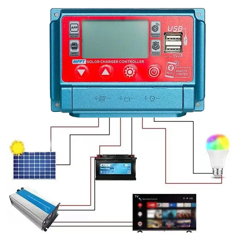 

30A 40A 50A 60A bluetooth Wifi Solar Panel Controller 2 USB Digital Display LCD Screen Solar Panels Battery Charge Controller