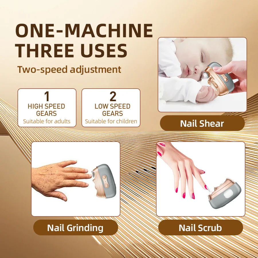 Newest Auto Nail Clipper 3 in 1 UV Light LED Light Nail Chips Storage Portable Cutter Nail File Drill Electric Trimmer Polisher