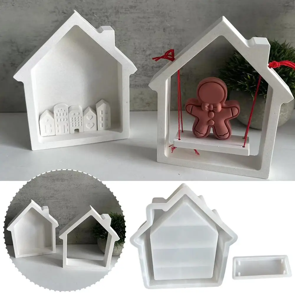 Casa Grande e Swing Silicone Mold, Gesso Cimento Ornamento, Pingente Mold, Resina Mold, Drop Glue, Construção Fazendo Too, S7y2