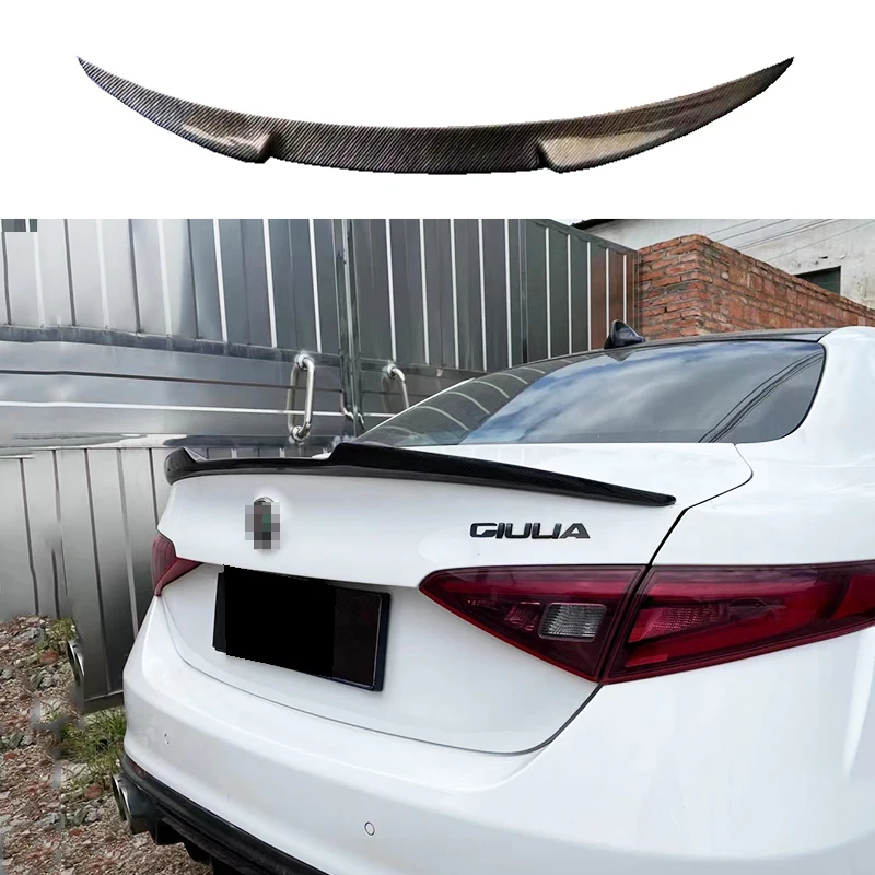 

For Alfa Romeo Giulia Spoiler Carbon Fiber Rear Trunk Spoiler Gloss Black Finish Quadrifoglio Verde V Style 2015 - 2021 Body Kit