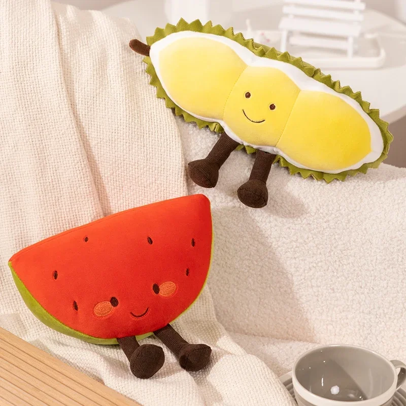 Creative Fruit Plush Toy Watermelon Durian Cantaloupe Balsam Pear Doll Stuffed Pillow Kawaii Room Decor Activity Gift