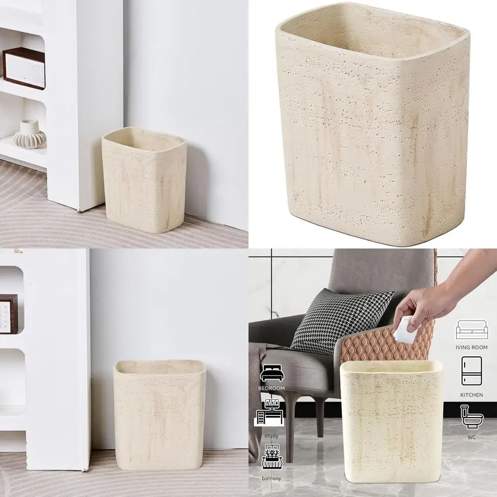 

Сміттєвое ведро для ванной комнаты с натуральной травертиновой текстурой, 1,8 галлона, подходит для кухни, гостиной и офиса (7 литров деко