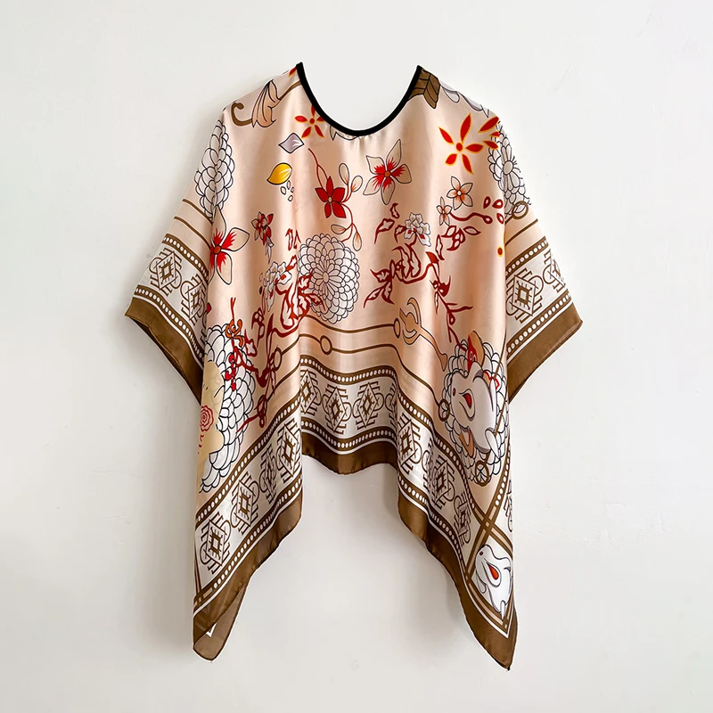 110*110cm Versatile Silk Scarf Women Large Shawl Print Stoles Square Bandanna Luxury Brand Female Foulard
